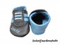 Preview: Lederpuschen als Turnschuh in anthrazithellblau Streifen hellblau und rechts Namen hellblau vorne